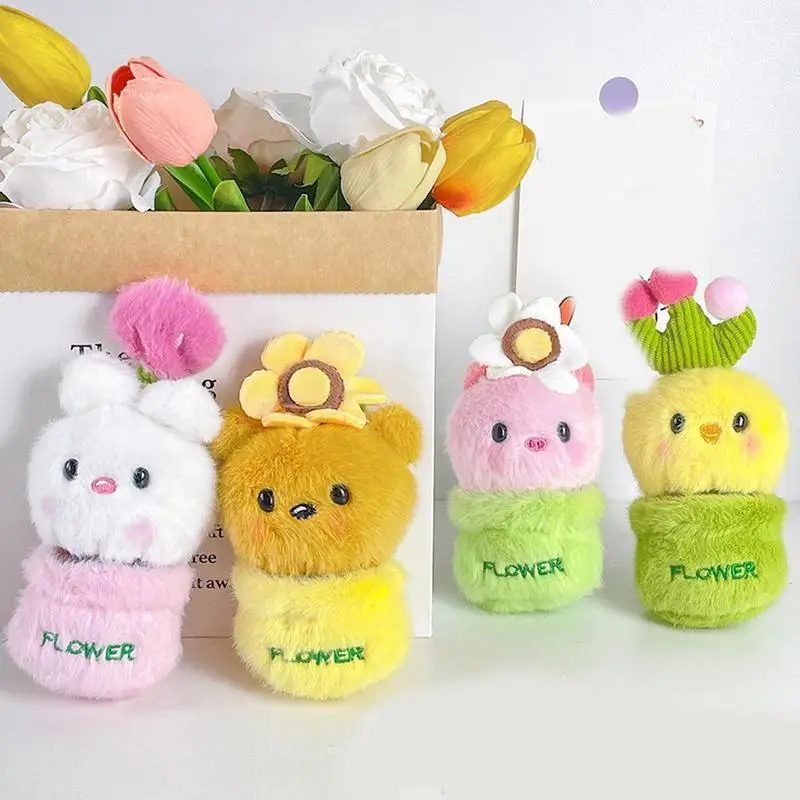 Potted Plant Stuffed Animals Doll Keychain Kawaii Plush Toys Key Rings Cute Flower & Plant Bag Pendants Children Birthday Gifts