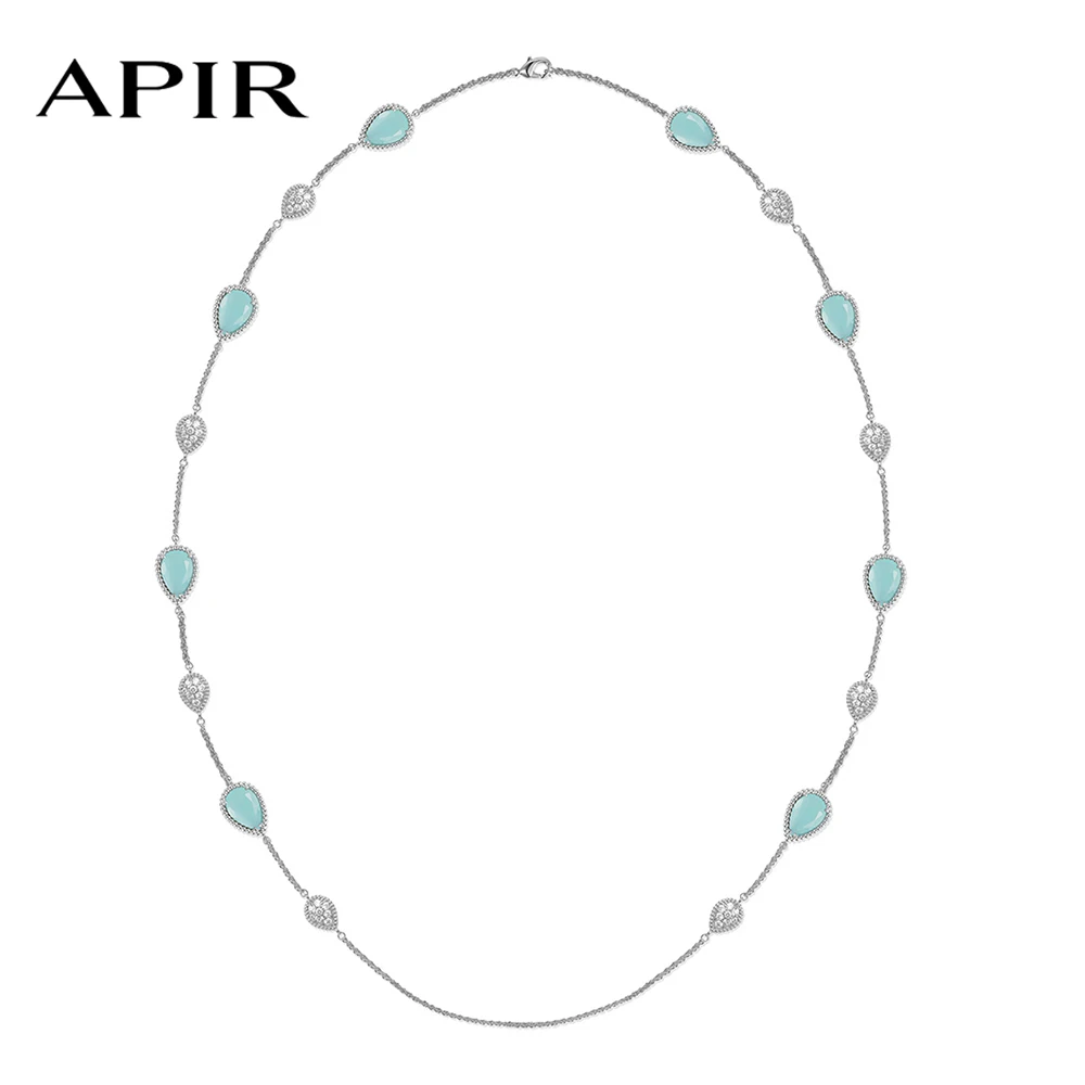 

APIR 5A Zircon Shell Gemstone Teardrop Bohemian Style Sweater Chain Long Necklaces Gifts for Women Charm Graceful Necklace