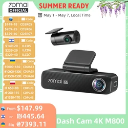 70mai Dash Cam 4K M800 2160P eMMC Built-in 128GB GPS ADAS Support 24H Parking Guard 4G Compatible Upgraded Ver. of 70mai M500