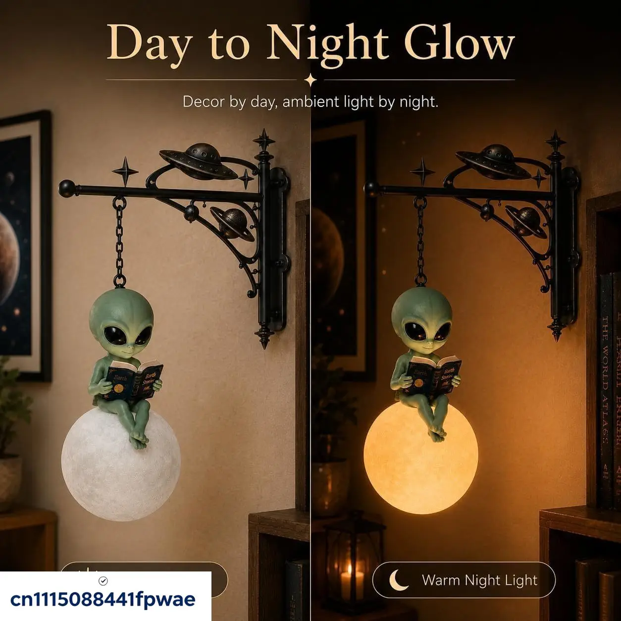 Alien Moon Reading Lamp, Fun Alien Night Light,LED Resin Galaxy Lamp