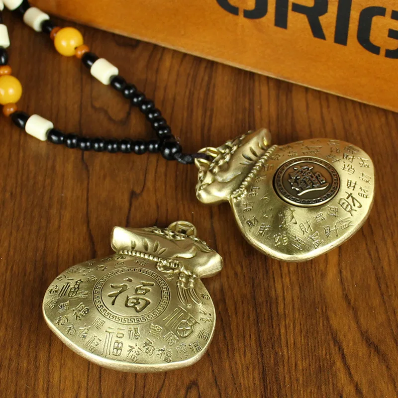 Brass Lucky Bag Rotating Handle Metal Craft Wholesale Small Copperware Pure Copper Wealth-Attracting Lucky Bag Ornament