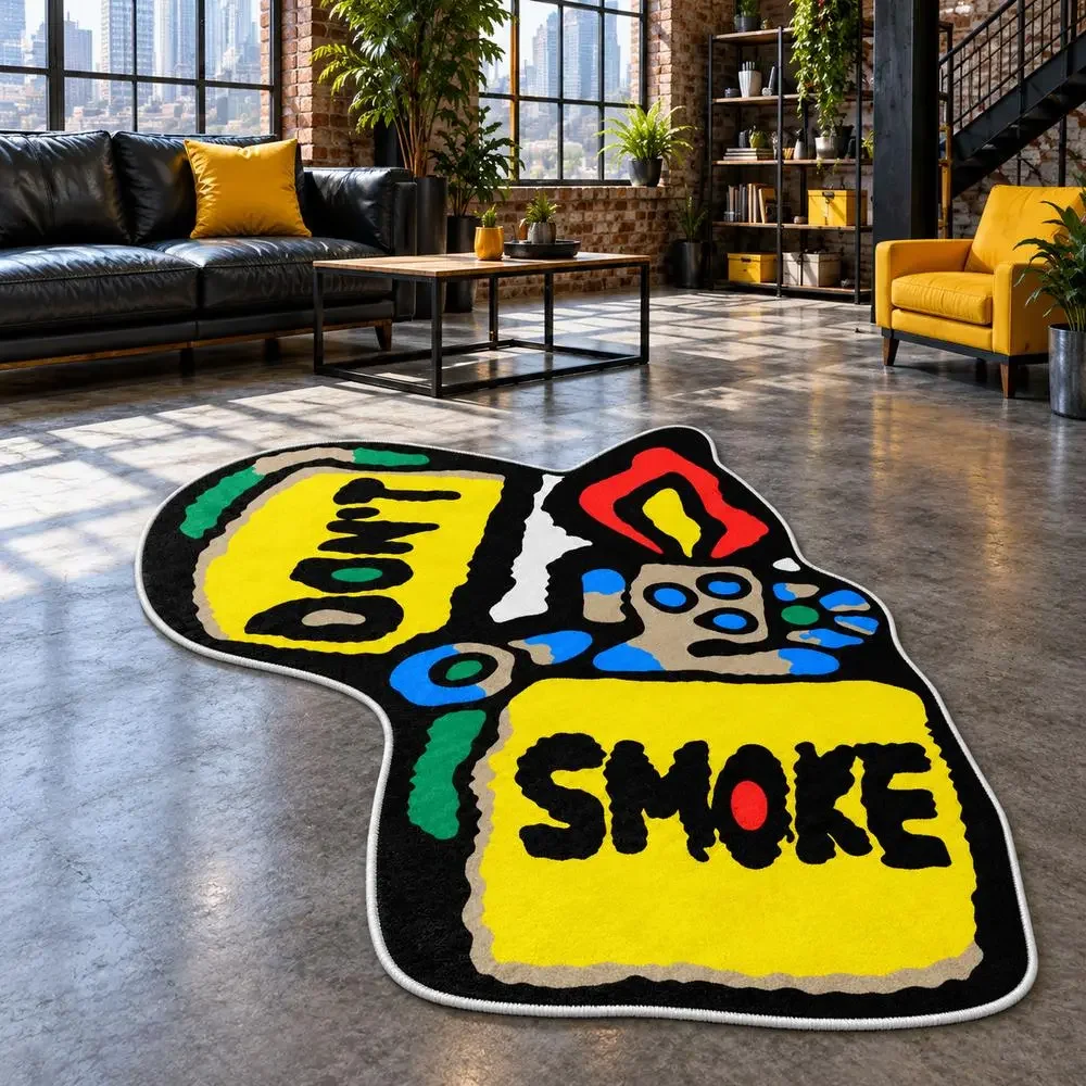 Don’t Smoke Lighter Shaped Area Rug, Soft Flannel Floor Mat for Gaming Room, Bedroom, Living Room, Office and Urban Home Decor