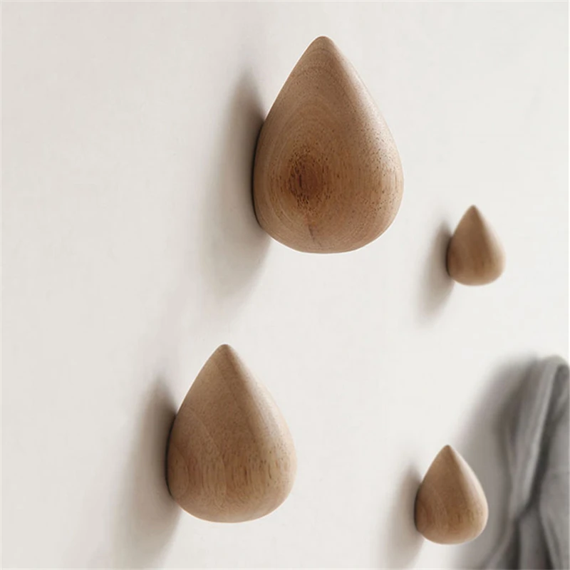 Cute Water Drop Log Color Beech Wood Hook Multi-Purpose Key Holder Decoration Wall Coat Rack Door Clothes Storage Home Organizer