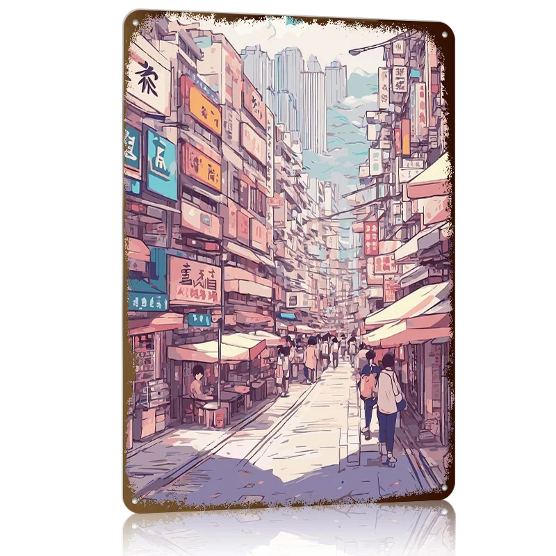 هونغ كونغ شارع 10 أفق المدينة الألومنيوم معدن المشارك ديكور المنزل علامات معدنية مخصصة ل جدار الفن الديكور الديكور في المنزل