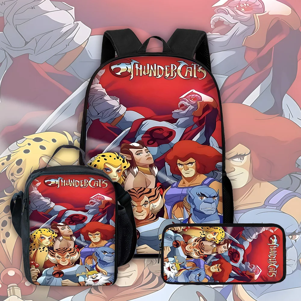 Anime Cartoon Child School Backpack with Lunch Bags ,Pencil Bags ,School Bags for Thundercats H-HooooS Boys Girls Best Gift