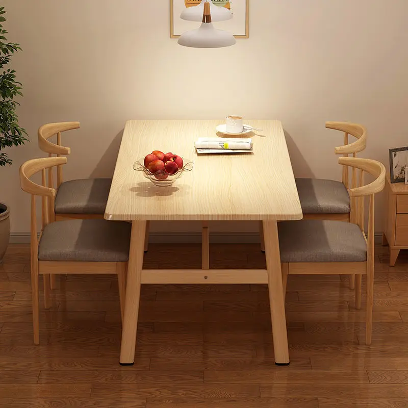 

Simple Small Apartment 4 People 6 People Dining Home Rectangular Table and Chair Combination Rental Room Set Table