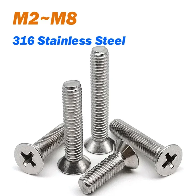 316 Stainless Steel Cross Phillips Countersunk Flat Head Screw Bolt M2 M2.5 M3 M4 M5 M6 M8 GB819