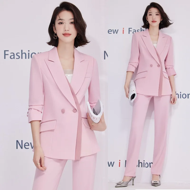 Terno de escritório feminino temperamento rosa, moda de alto nível, senso de design, roupa formal, novo, primavera, 2022