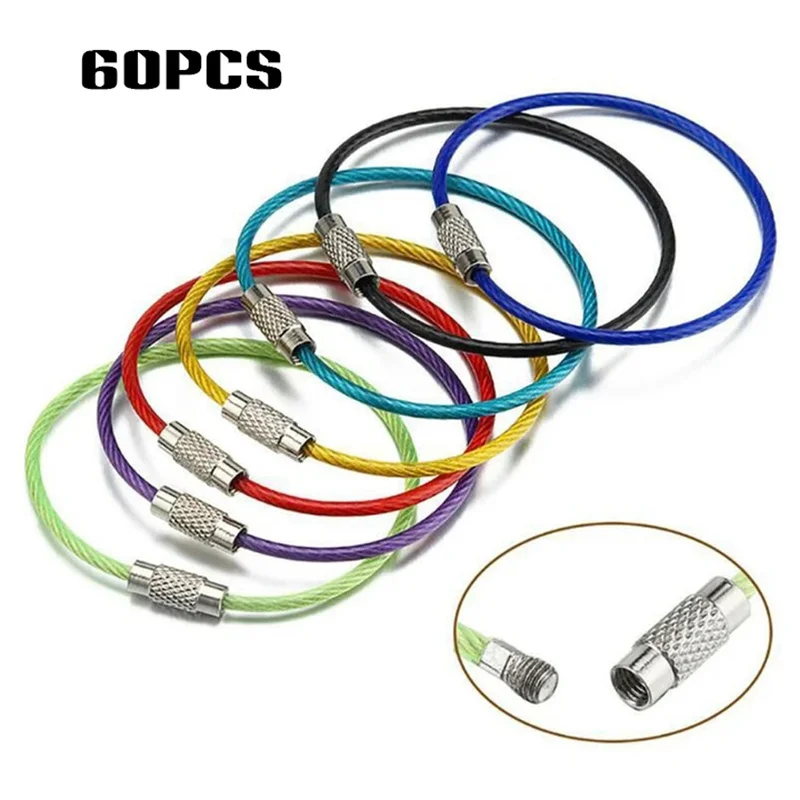 20/40/60 Pcs Creative Color Steel Wire Lock Pvc Wrapped Metal Cable Key Ring Flexible Key Tag Loop 1.5*150mm Random Color