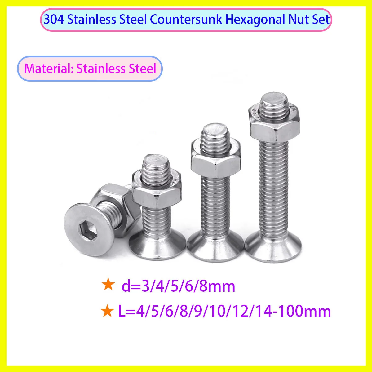 

304 Stainless Steel Countersunk Hexagon Socket Screw Bolt Combination Kit