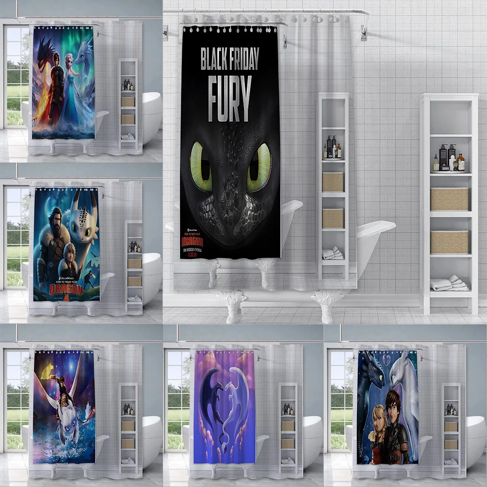 Ejderha duş perdesi su geçirmez Polyester kumaş boya banyo perdeleri ev banyo dekor perde kanca ile tren nasıl