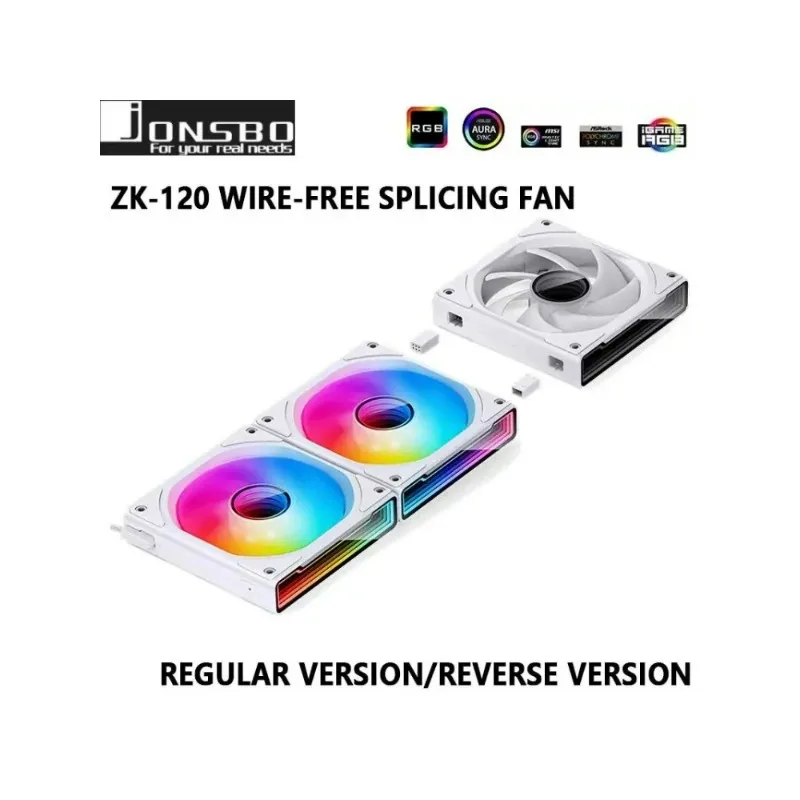 

JONSBO ZK-120 3 в 1, 12 см, вентилятор для корпуса компьютера, 120 мм, обратный вентилятор, 4 контакта, ШИМ, 5 В, ARGB, охлаждающий вентилятор, без проводов, охлаждающий вентилятор