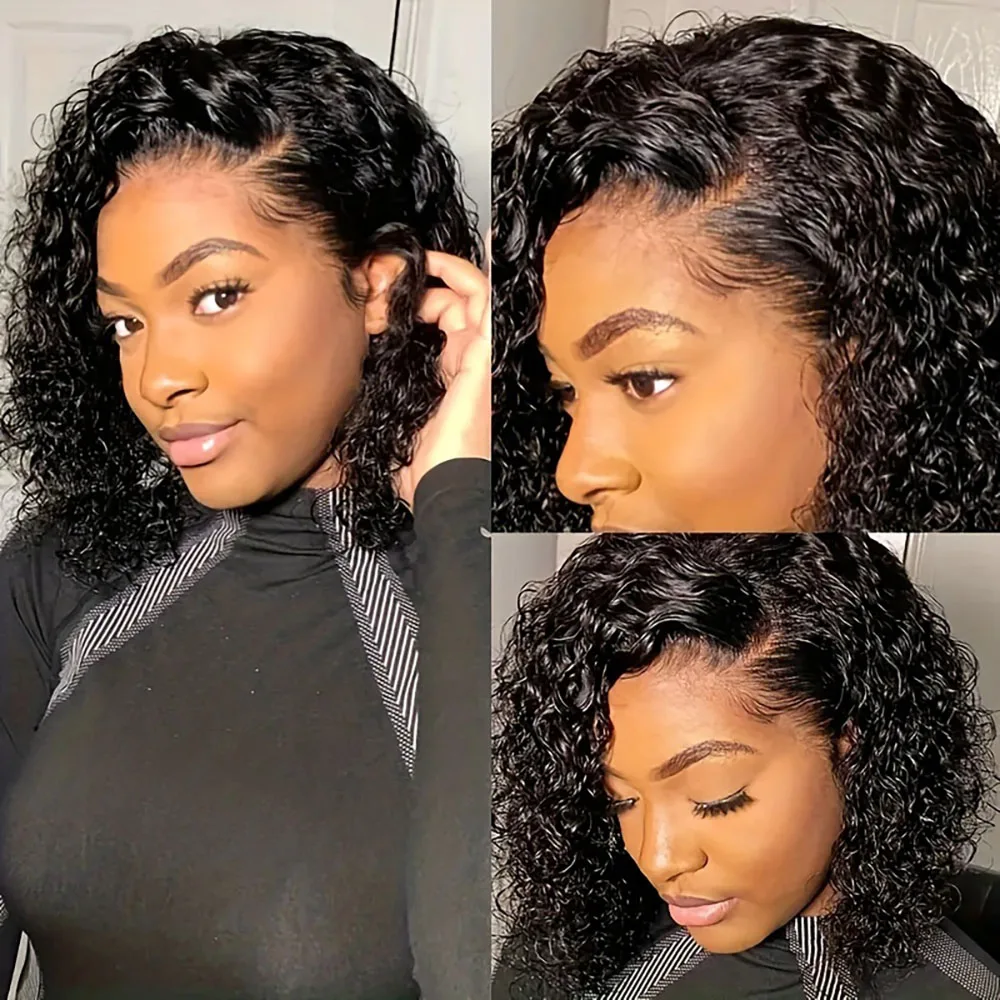 8-16 بوصة موجة المياه بوب شعر مستعار 100% باروكة من شعر طبيعي 13x4 الدانتيل الشفاف شعر مستعار أمامي قبل قطعها مع شعر الطفل 180 الكثافة