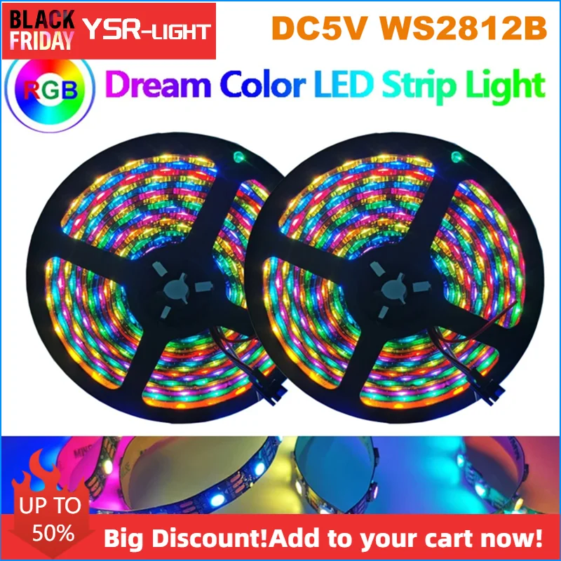 DC5V WS2812B Smart LED Light Strip 5050 Dream Color RGBIC Black PCB 30 60Leds Individually Addressable Waterproof for Cool Decor