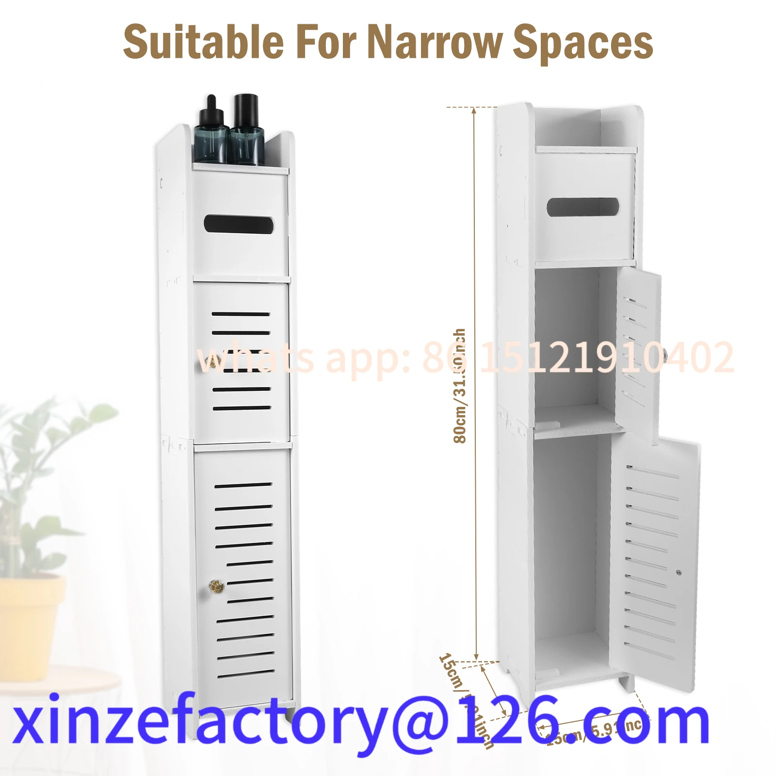 

Customizable Bathroom Storage 3 Tier Floor Cabinet Organizer with Door Free-Standing Toilet