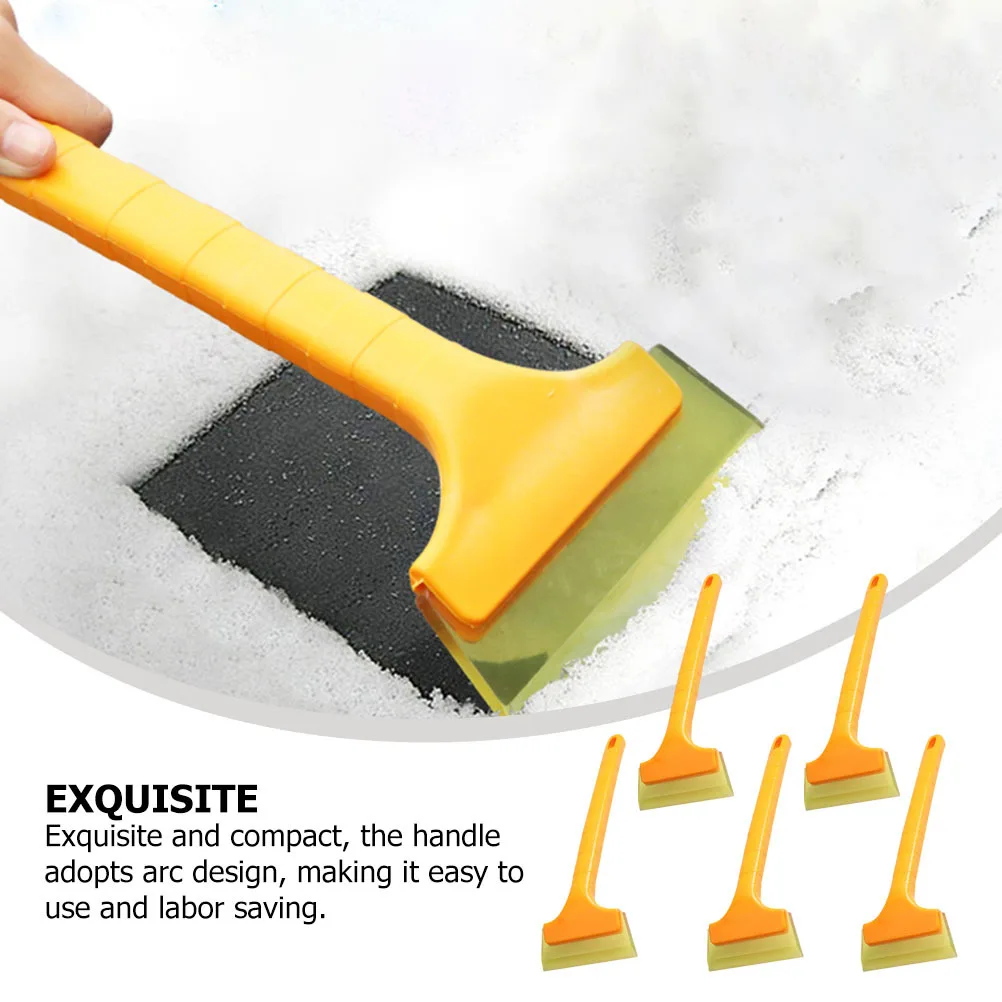 5pcs Snow Shovel Tool High Strength Plastic Non Slip Yellow Handle Beef Tendon Plate Arc Design For Car Windshield Ice Scraper