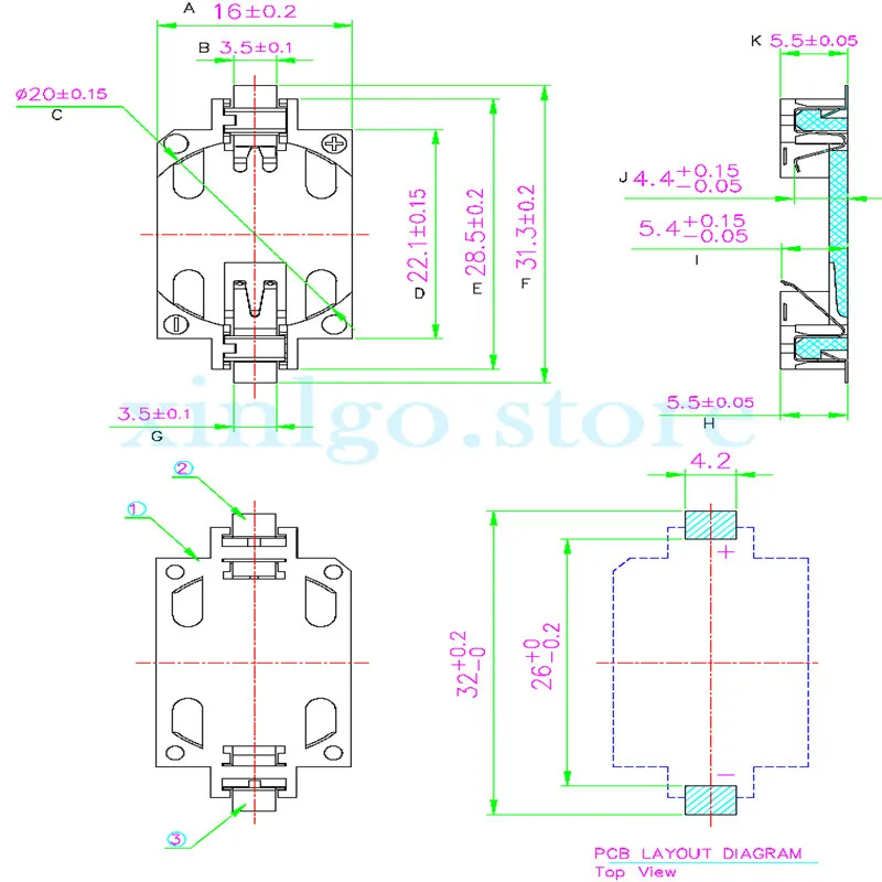 10PCS BS-6 CR2032 CR2025 CR2016 SMD Button  Holder Gold Plated and Tinning Patch Battery Box