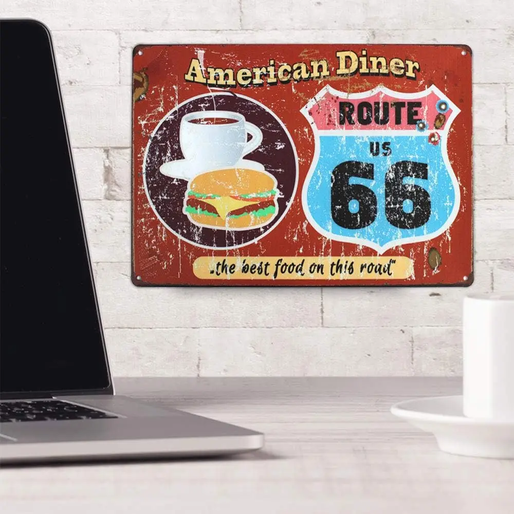 American Diner Route US 66 The Best Food On This Road Vintage Metal Sign