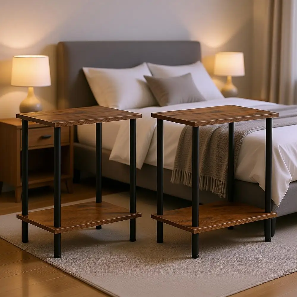 

End Tables Set of 2, Small Side Table, Nightstand with 2-Layer Storage Shelves, Sofa Table for Small Spaces, Living Room, Bedroo