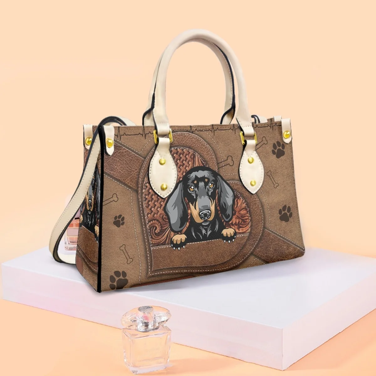 Leather Shoulder Bags for Woman Personalized Name Cute Dachshund Dogs Print Casual Handbags Brand Design Luxury Totes Bag Bolsos