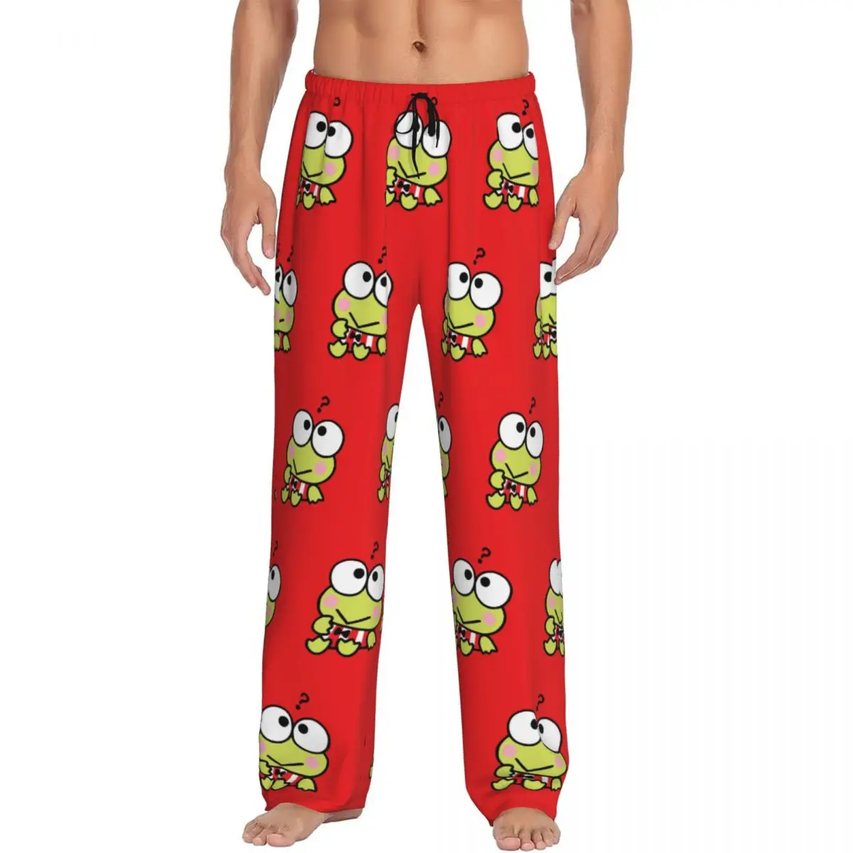 Pantalones de pijama Keroppi de rana de ojos grandes personalizados para hombre, pantalones de dormir clásicos con estampado de cómic y bolsillos