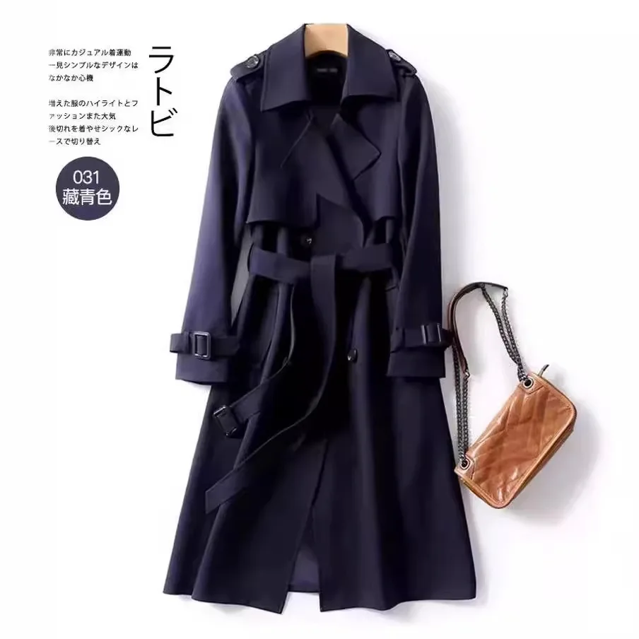 Windbreaker Women's Mid-length 2024 Spring And Autumn New Solid Color Small Popular British Style Coat Over The Knee Coat