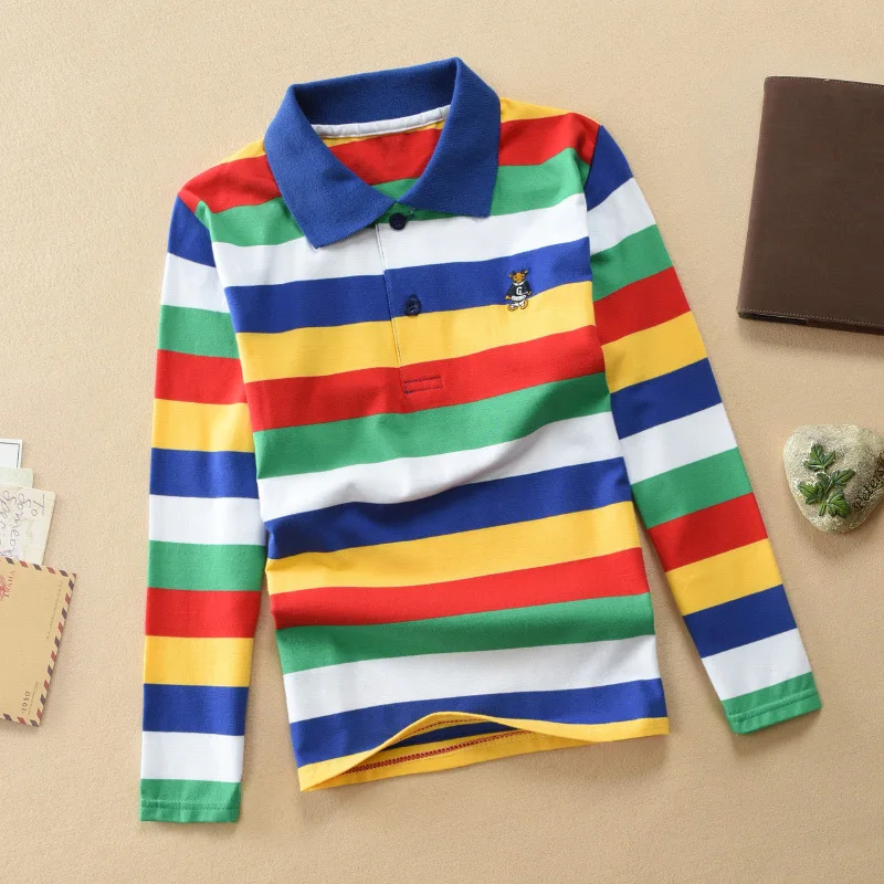 Fashion Kids Boys T Shirts Children Clothes 3-14Years Cotton Baby Boy Polo Shirt Tops Children Long Sleeve Stripes Shirts 3-14Yr