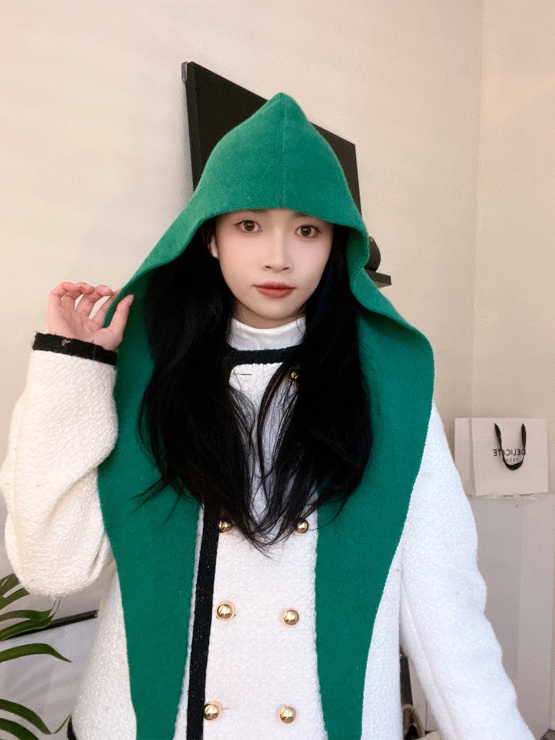 

Korean Sle Hooded Scarf Versatile Knitted Hat Small Design Sense Autumn Winter Women's Ear Protection Warm Ne Warmer Fake...