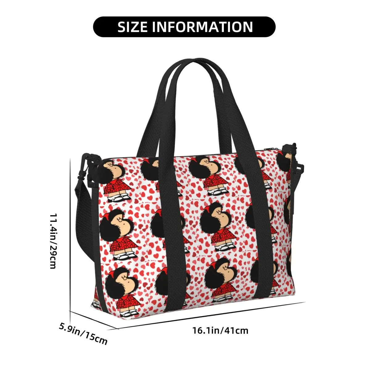 Custom Mafalda Power แปลกใจ Face Tote กระเป๋าผู้หญิงขนาดใหญ่ความจุ Quino Kawaii การ์ตูน Beach Gym กระเป๋าเดินทางไหล่