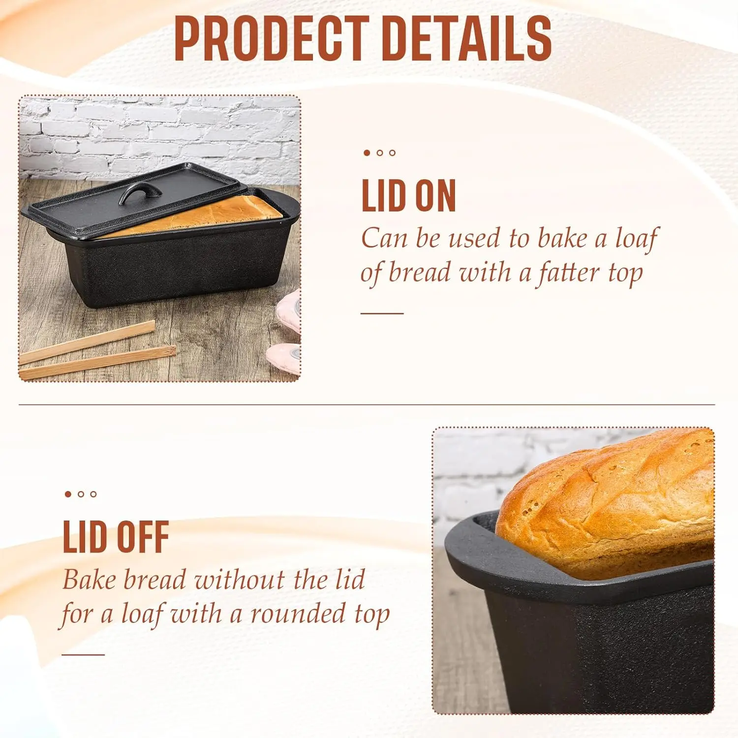 2 Pack Cast Iron Bread Loaf Pan with Lid Heavy Duty Cast Iron Bread Pan with Dual Handles for Baking Meatloaf Homemade (13 x 5 x