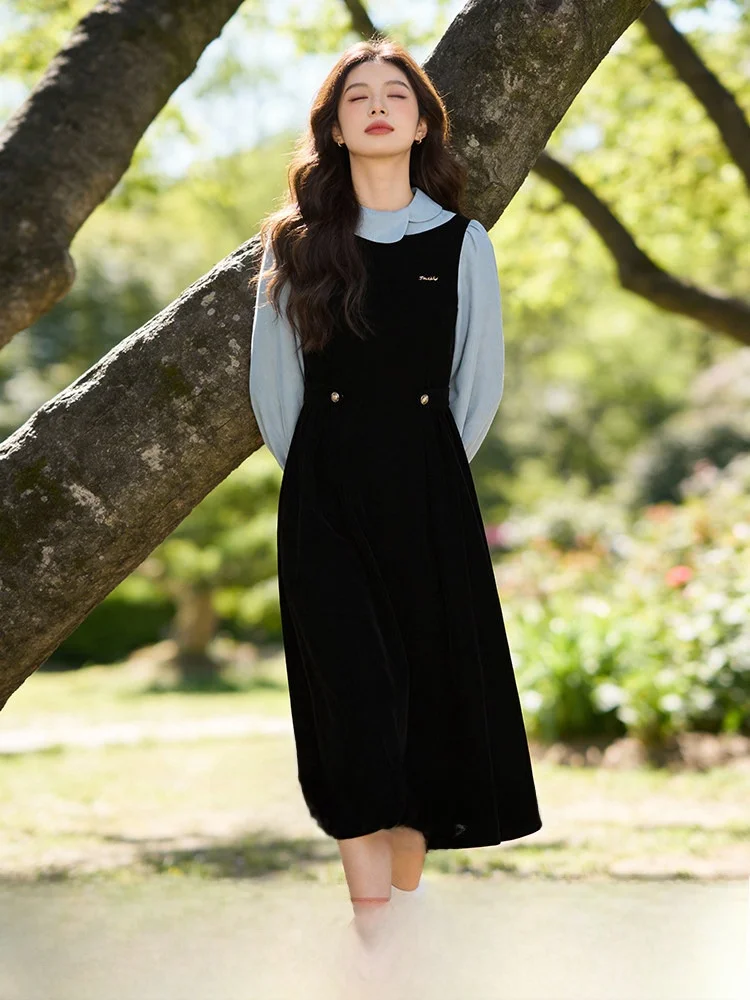 

plus Size Women's Dr round Ne Long Sve Splice Sle Casual High Waist A-Line Midi Dr Spring New Arrival Slimming E...