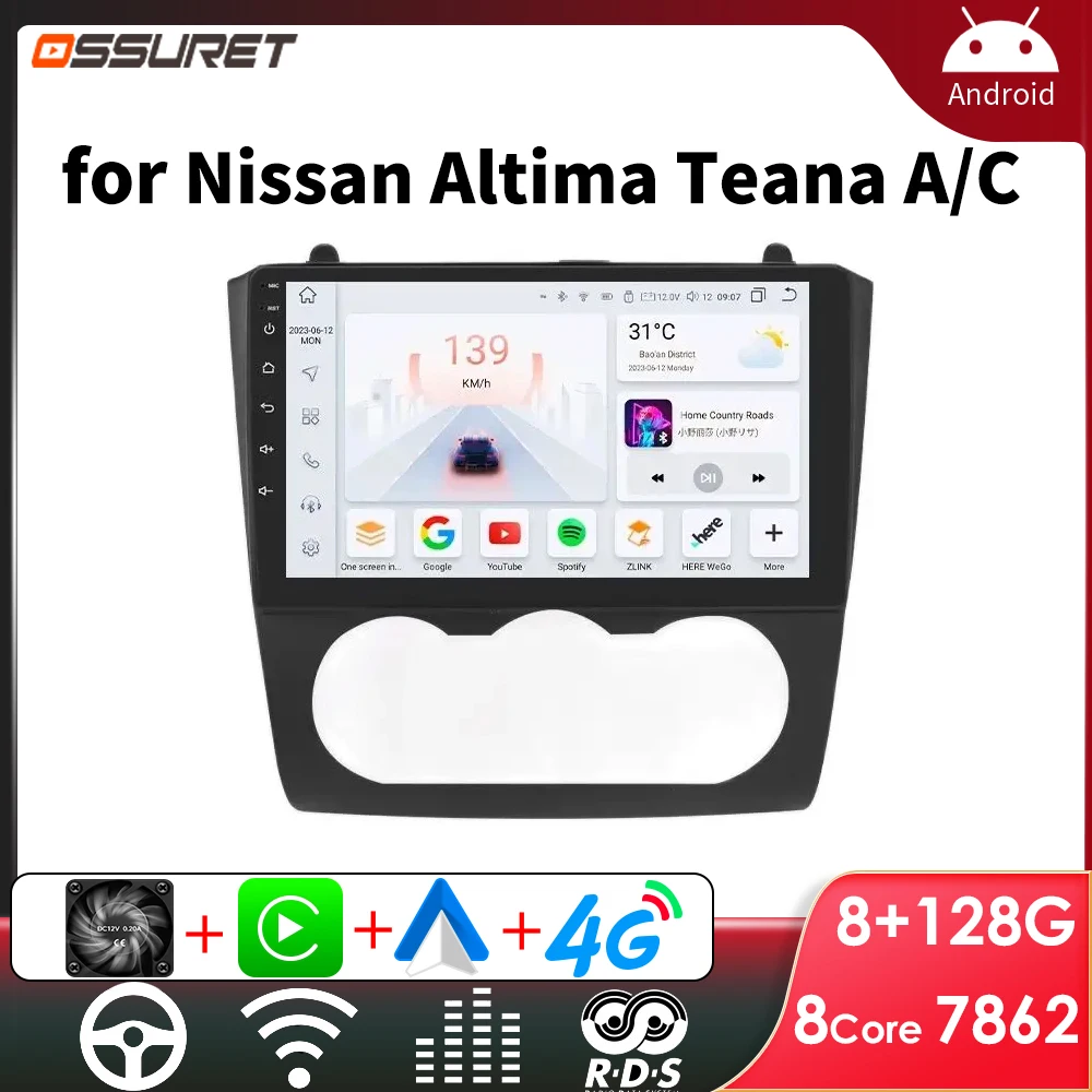 

OSSURET Car Radio Android for Nissan Altima Teana 2008 - 2013 Carplay Stereo Video Car Multimedia Player Manual A/C 7862