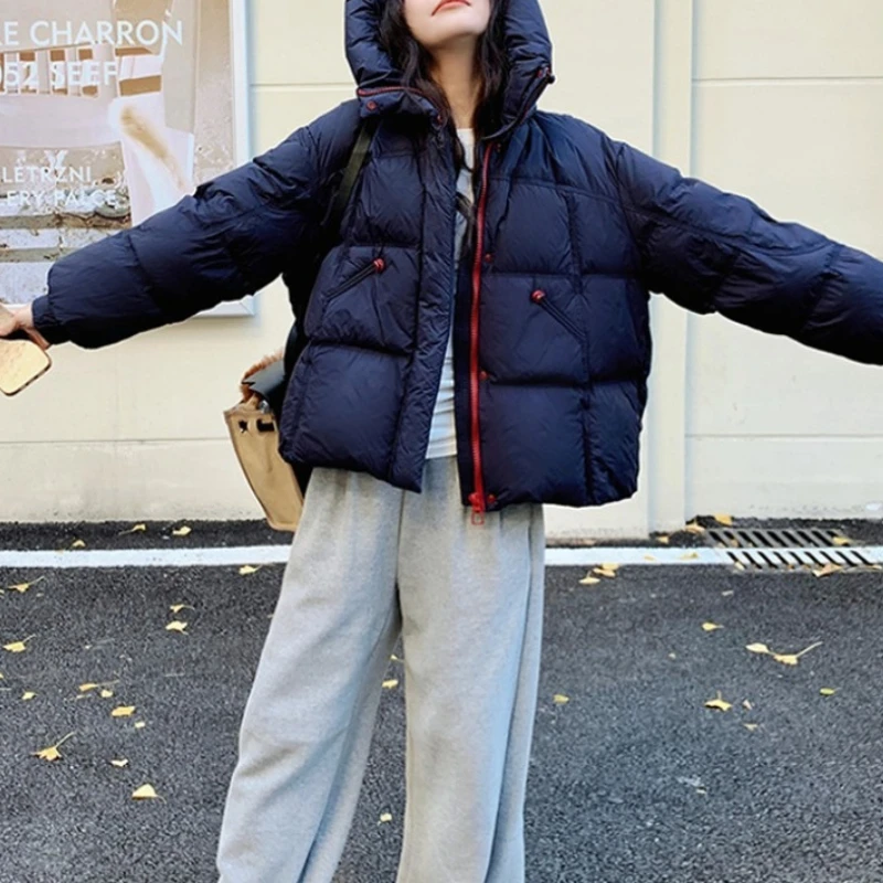New Winter Thick Padded Cotton Hooded Loose Warm Windproof Zip Up Basic Daily Cozy Classic Parka Outerwear Fashion Padded Coat