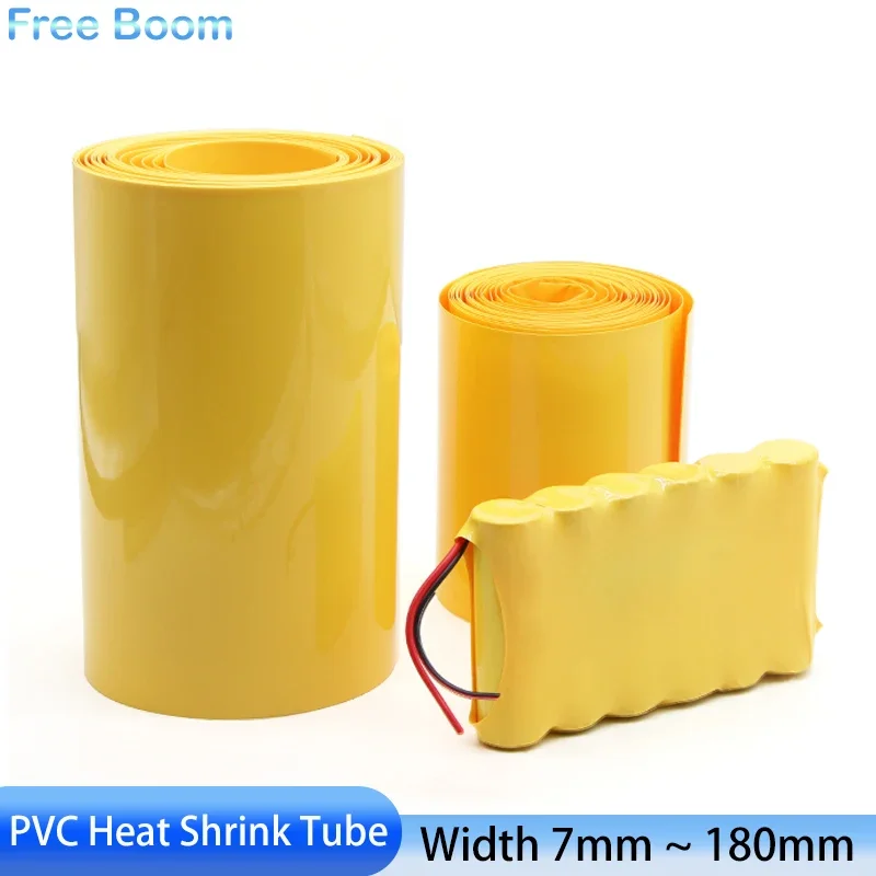 1 Meter 18650 Lipo Battery PVC Heat Shrink Tube Pack Width 7mm ~ 180mm Insulated Film Wrap lithium Case Cable Sleeve Yellow