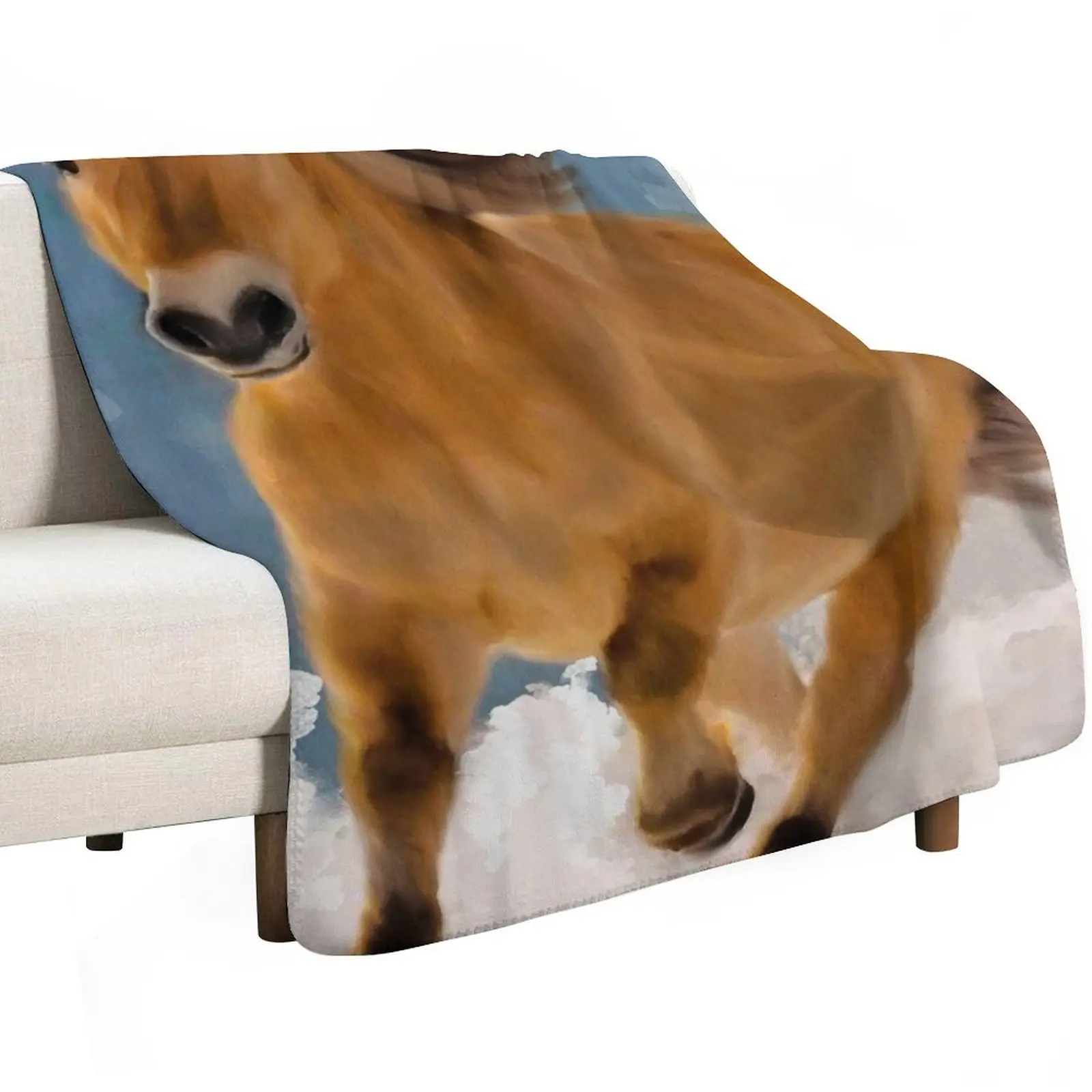 Norwegian Fjord Horse Portrait, Fjord Horse Oil Paint, Norwegian Fjordhest, Beautiful Fjord Horse Throw Blanket Luxury Blankets