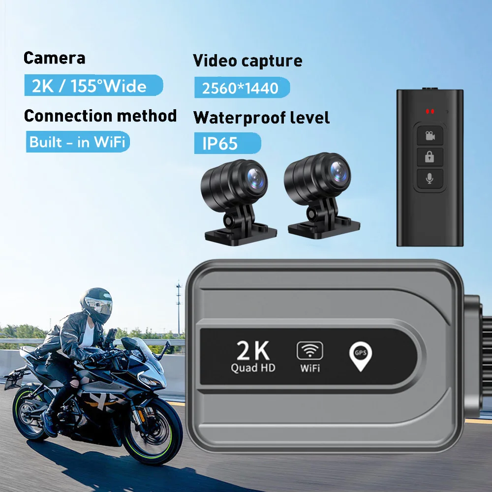 2K WiFi Motorcycle DVR GPS Front and Rear Camera Waterproof Recorder Motorcycle Driving Recorder Waterproof Motorcycle Black Box
