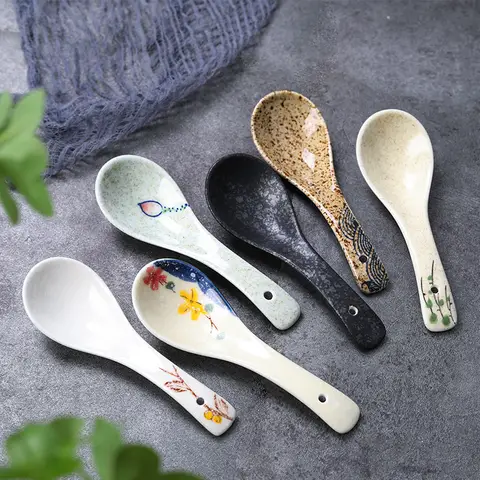 1pcs/6pcCeramic Soup Spoon Japanese Tableware Eating Spoon Creative Spoons Kitchen Cooking Utensil Teaspoon Catering For Kicthen