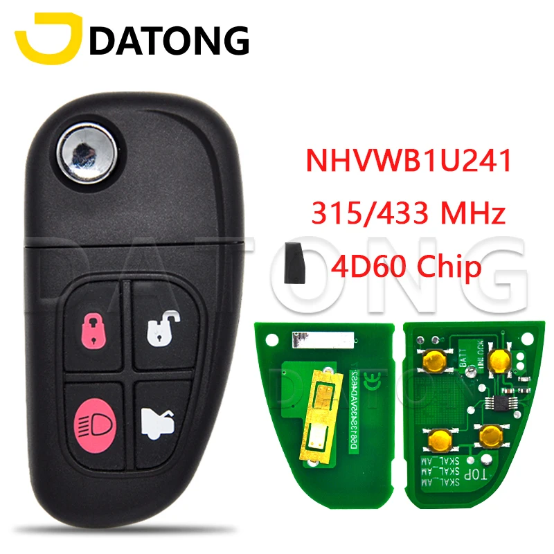 Datong World 4D60 Chip 315/433MHz Flip Car Remote Control Key For Jaguar X S Type 1999-2009 XJ XJR