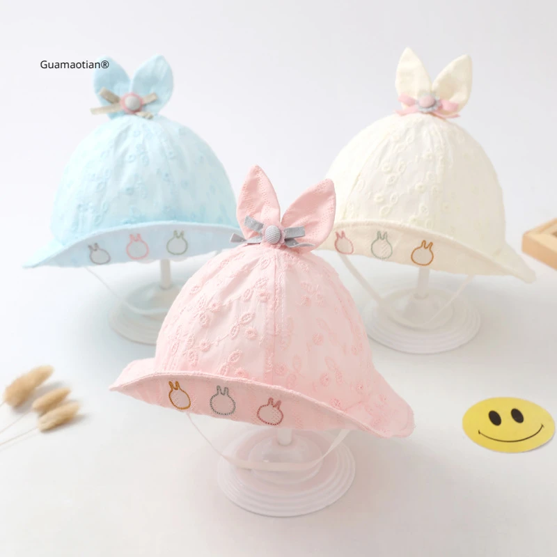 2024 Autumn New Fashion Kids Hats for Sun Protection Toddlers Cute Cotton Bucket Caps Girls Sunshade Headwear Accessories 6-18M