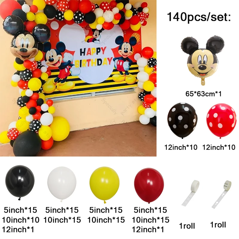 140pcs/Set Disney Theme Balloons Garland Arch Kit Mickey Mouse Head Foil Balloons Birthday Baby Shower Party Decoration Supplies