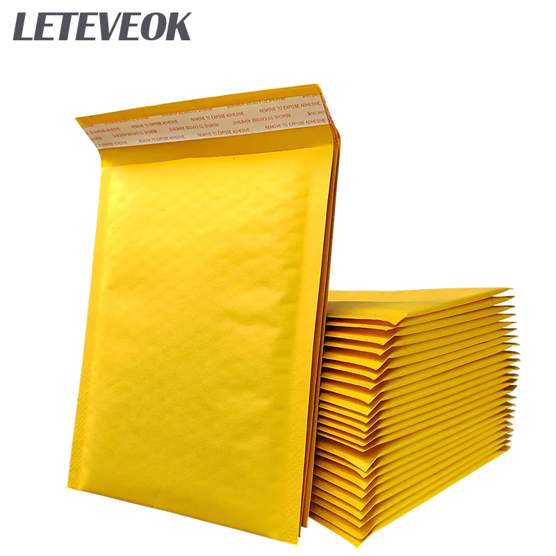 50/100Pcs Yellow Kraft Paper Bubble Mailers Packaging Bags Self Seal Padded Envelopes Poly Lined Shipping Bags for Bussiness