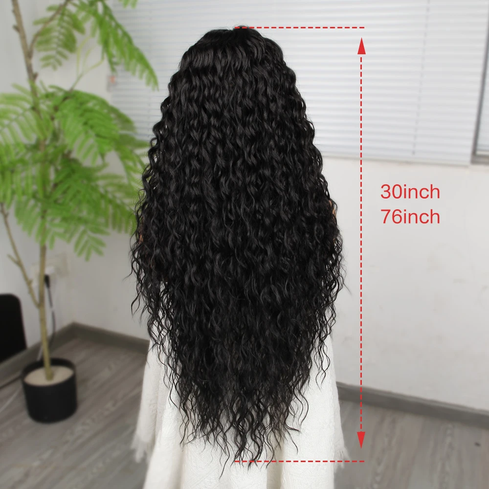 13*4 Lace Front Wigs Synthetic Lace Wigs Long Curly wig 30inch  Black  Dark Root Good Texture Versatile Style Glamorous wig