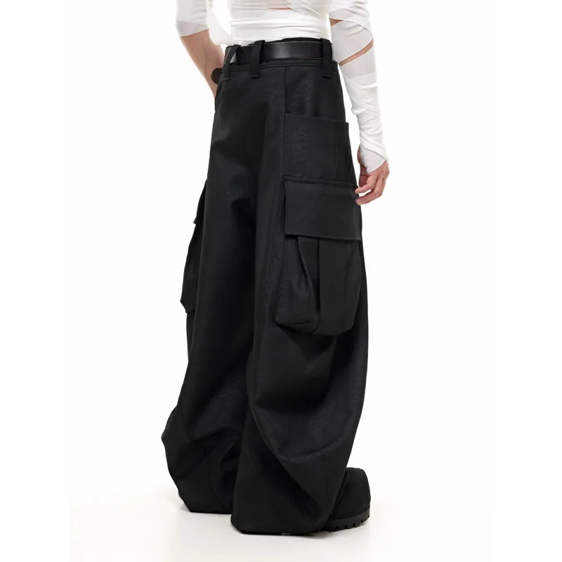 HKSH Spring Autumn New Men Dark Safari Style Versatile Oversized Pocket Three-Dimensional Cut Draped Chic Wide-Leg Pants HK18117