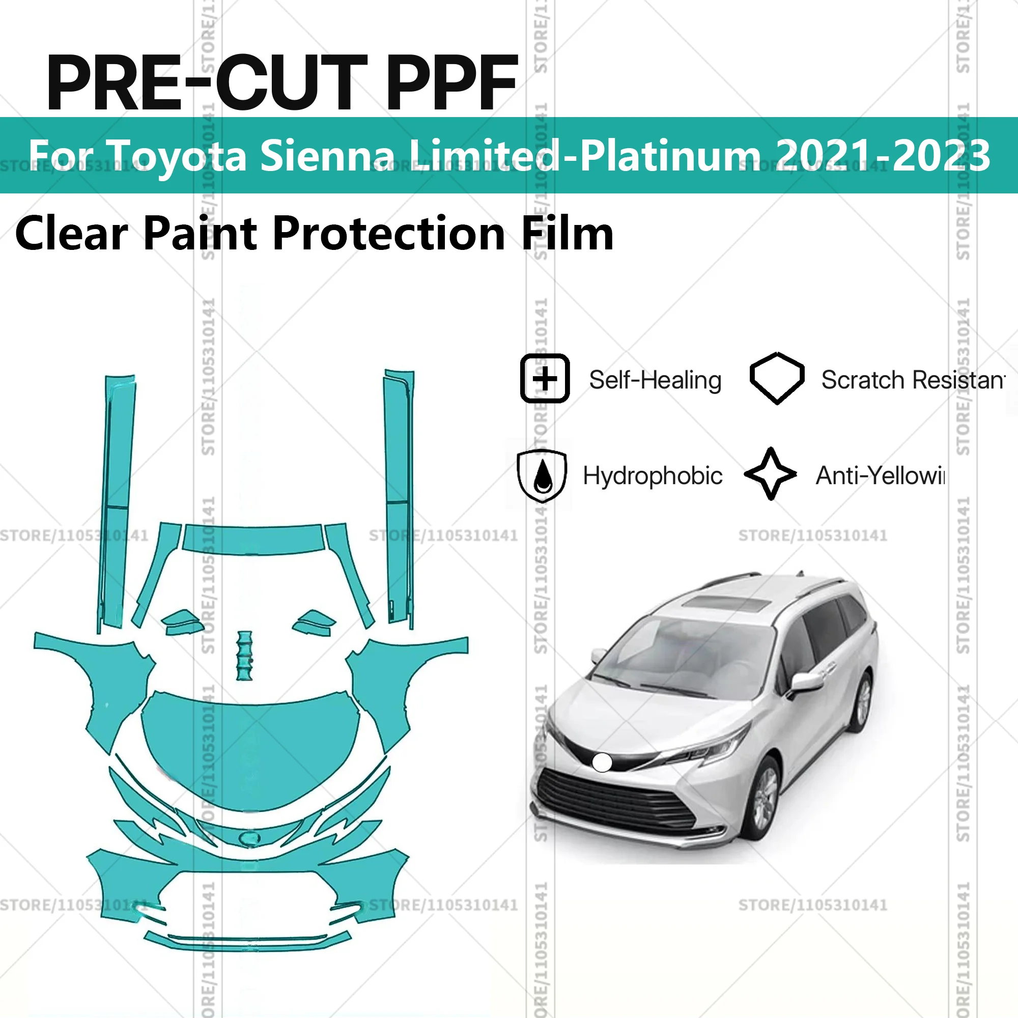 Pre-Cut Paint Protection Film PPF Transparent Car Film Professional Automotive PPF For Toyota Sienna Limited-Platinum 2021-2023