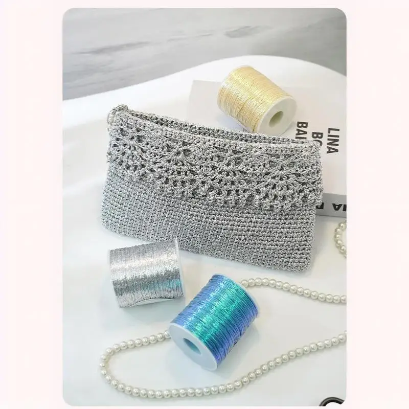 Luxuriöser Silberfaden 1mm Funkelnd DIY Handgemachte Handtasche Häkeltasche Webfaden Zarter Silberfaden Handgefertigtes Kunsthandwerk – Detail 9