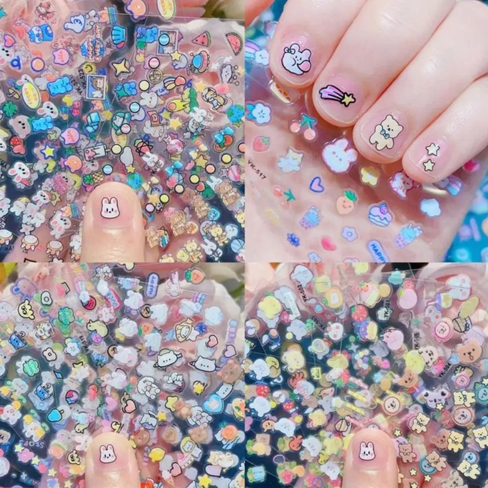 Random 1pcs Children's Luminous Nail Stickers Cartoon Bunny Kindergarten Rewards Toy Nail Stickers