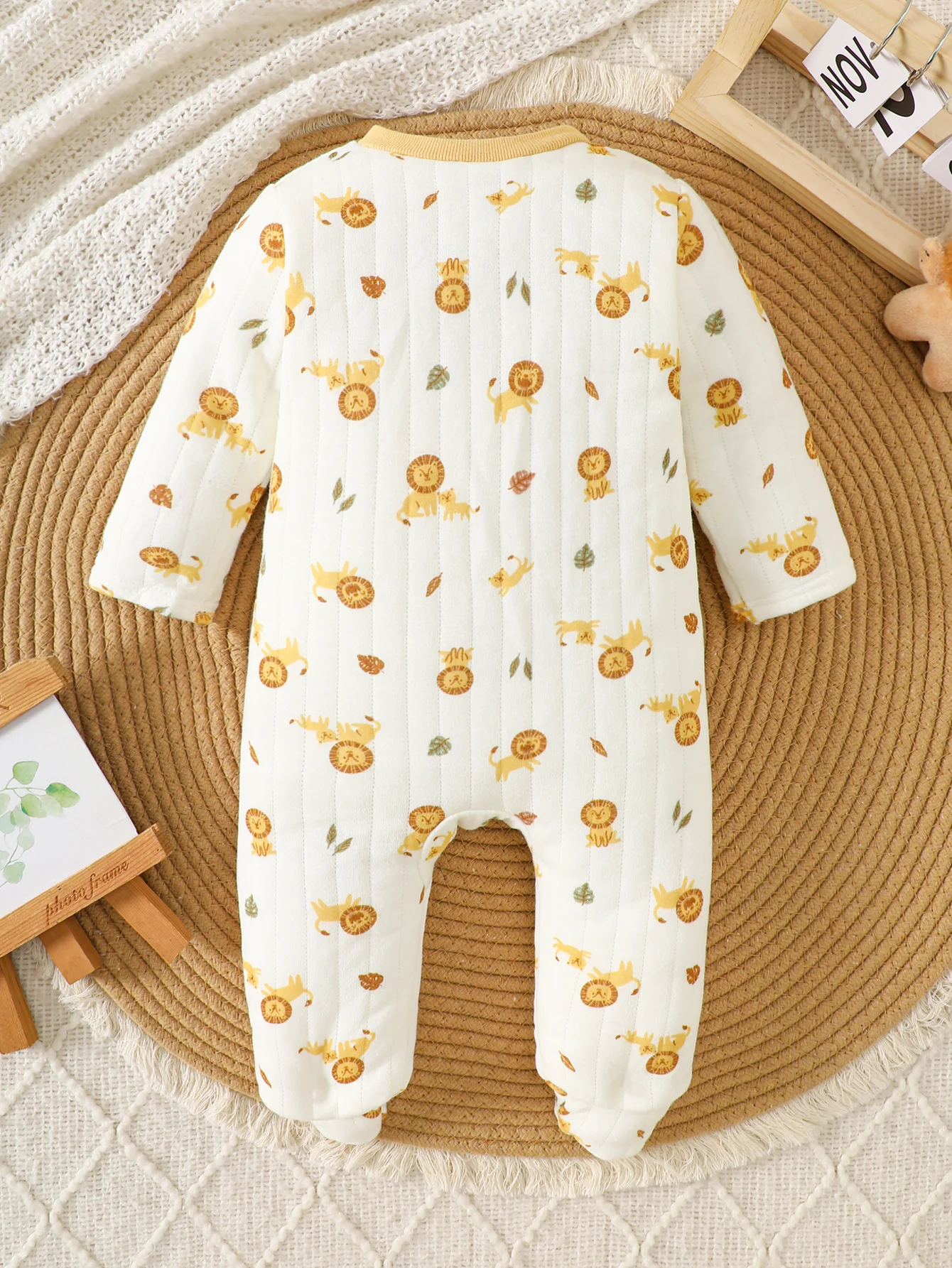 Newborn Baby Footed Zipper Romper Cartoon Lion Print Striped Cotton Onesie Long Sleeve Infant Sleepwear Jumpsuit 0-12 Months Boy