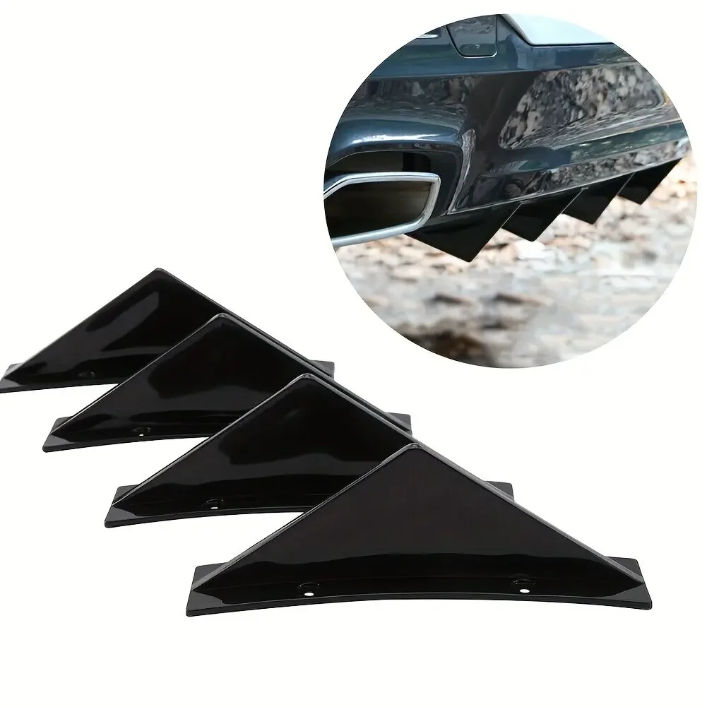 4pcs Car Shark Fin Universal Triangular Rear Bumper Diffuser Spoiler Protector Carbon Fiber Chassis Lip Decoration