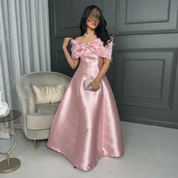 Dream Satin A-Line Floor Length Evening Dress Off the Shoulder Short Sleeves Women Customized Applique Lace Prom Gowns Robe