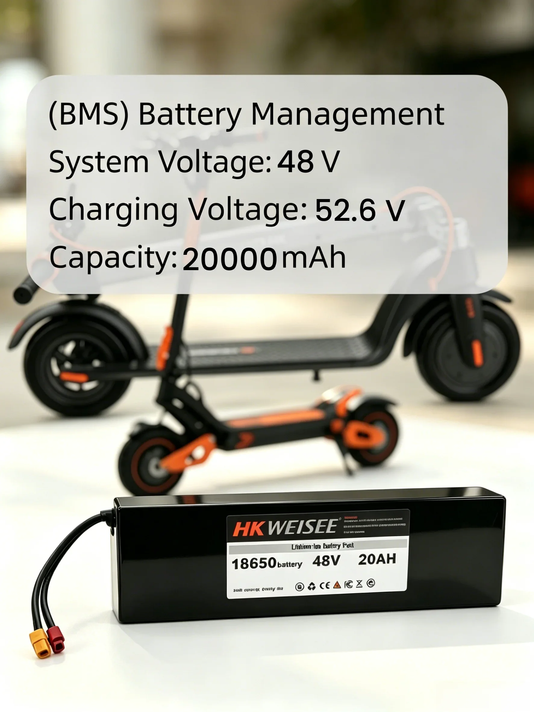48V Electric Scooter Battery Pack 20Ah High Capacity Long Range Replacement Rechargeable Lithium Ion Escooter Battery With BMS